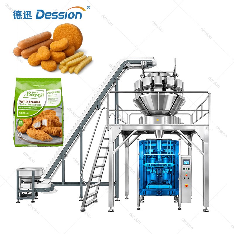 Dession Heavy-Duty VFFS Frozen Food Packaging Machine &mdash; Full SUS304 Washdown Build with Dimpled Anti-Adhesion Multihead Weigher