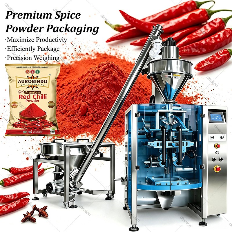 Dession VFFS Automatic Spice Seasoning Powder Pouch Packing Machine &mdash; Servo Auger Filler with Dust Extraction Enclosure