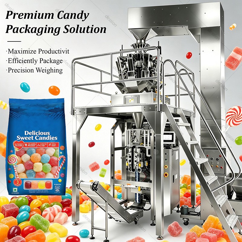 Dession Food Grade Automatic Candy Weighing Packaging Machine &mdash; Multi-Head Combination Weigher + Anti-Stick VFFS for Gummies & Bulk Candy
