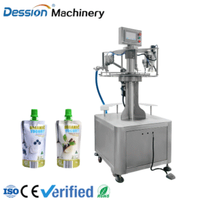 Automatic filling and capping machine for honey, butter and yogurt with suction nozzle
