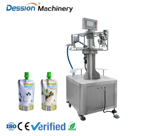 Automatic filling and capping machine for honey, butter and yogurt with suction nozzle