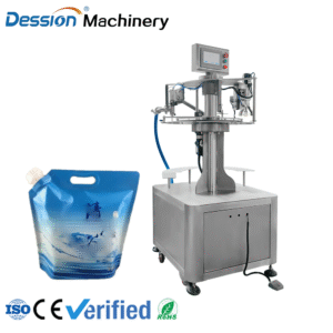 Spout bag water, beverage, juice filling, capping and sealing packaging machine