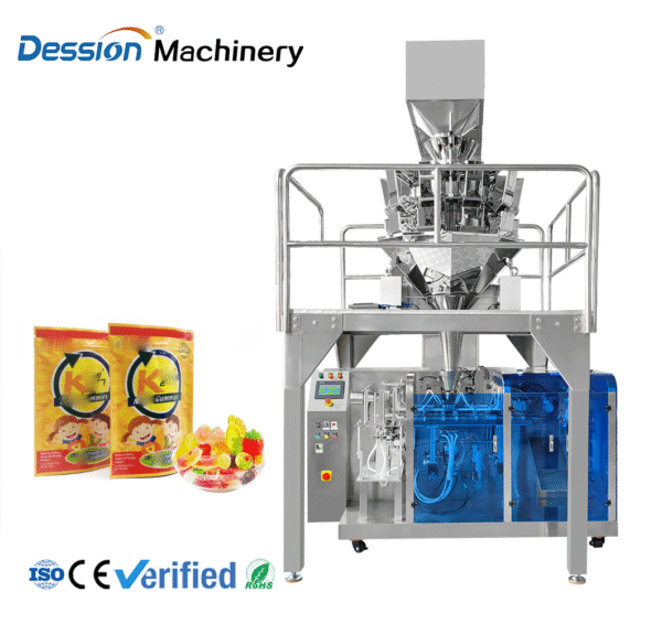 Automatic granule packaging machine for candy, cashew and pistachio in doypack bags