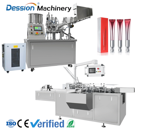 Tube packaging, sealing, filling and packaging lines for cosmetics and skin care products