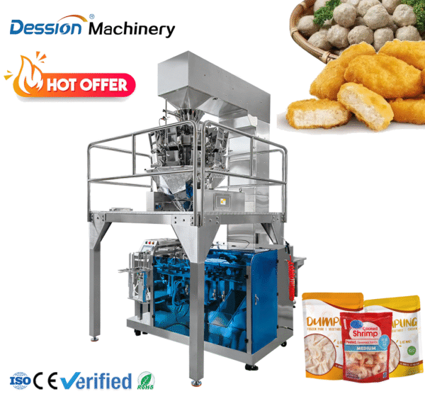 Pouch Frozen Food Automatic Weighing Packaging Machine, Frozen Meatballs/Chicken Nuggets/Chicken Wings/Frozen Shrimp Doypack Bag Packaging Machine